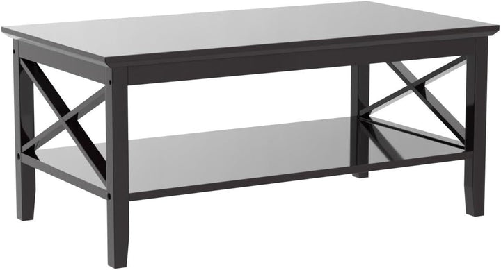 Espresso Wood Coffee Table with Storage, Thicker Legs