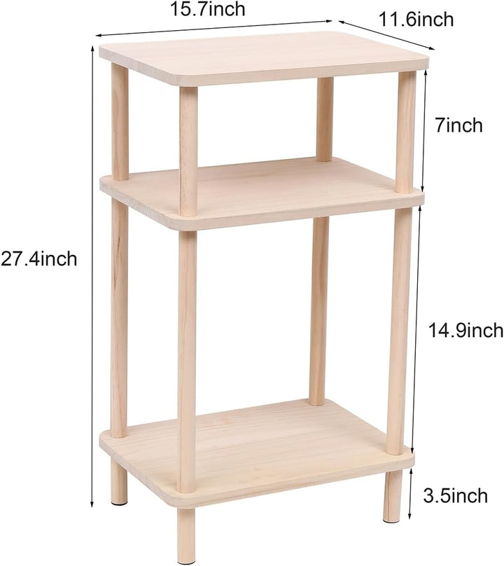 Set of 2 Solid Wood End Tables, 3-Tier Side Tables