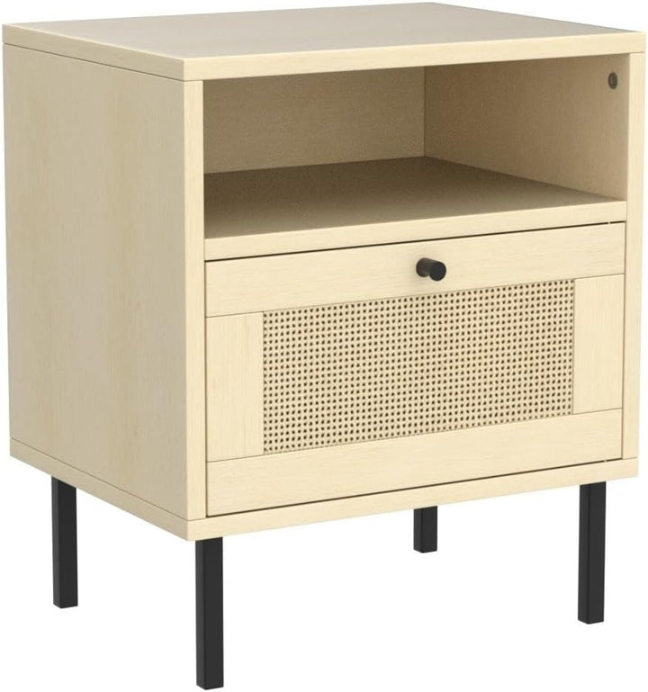 Rattan Nightstand, Wooden End Table, Modern Side Table