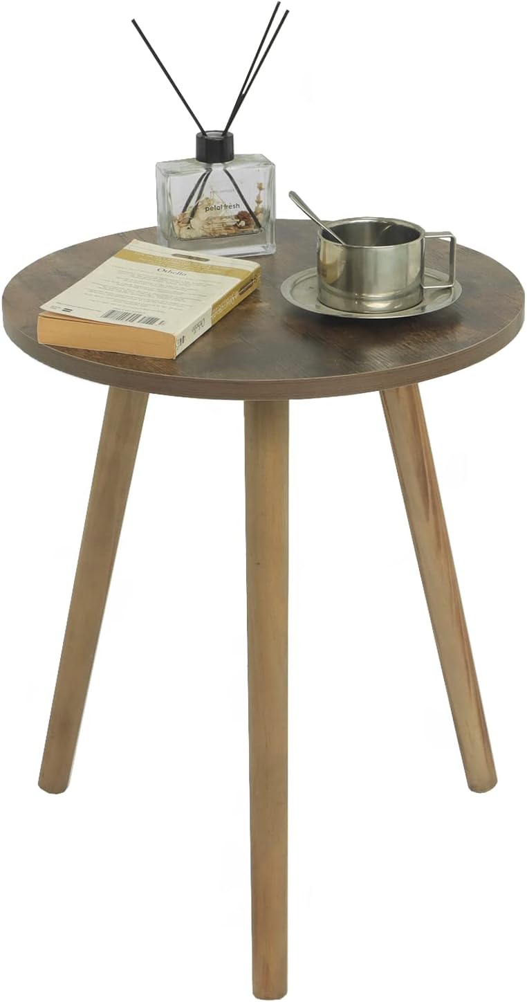 Round Side Table, Small Accent for Living Room (Rustic Brown)