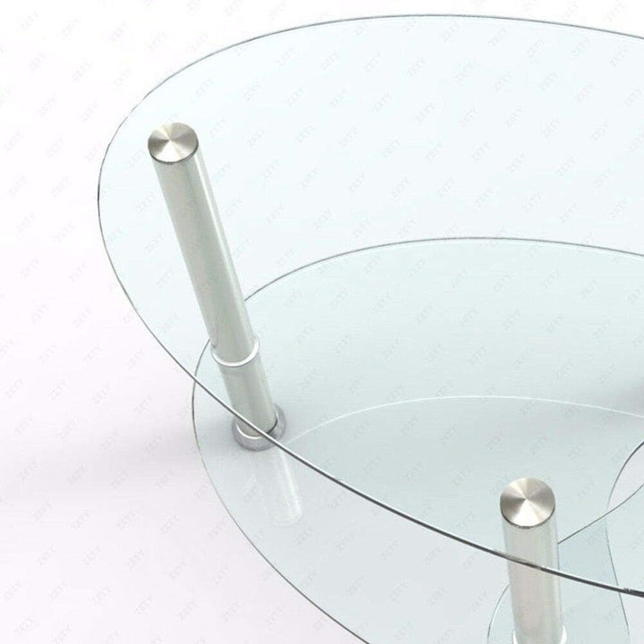 Oval Glass Top Coffee Tables, Tempered Glass & Chrome Legs (Clear)