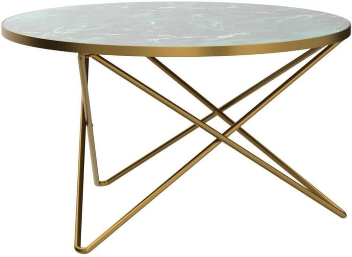 HLR Round Coffee Table, Green Faux Marble Top