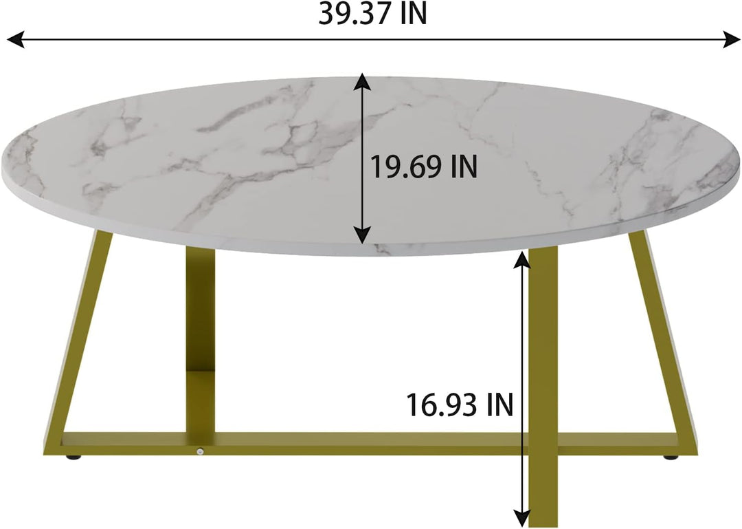 Oval Faux Marble Coffee Table, Modern Gold Elliptic Side End Table