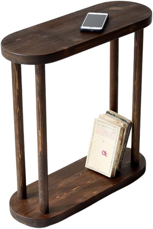 Solid Wood Narrow Side Table, Slim End Table, Small Coffee Table (Dark Walnut)