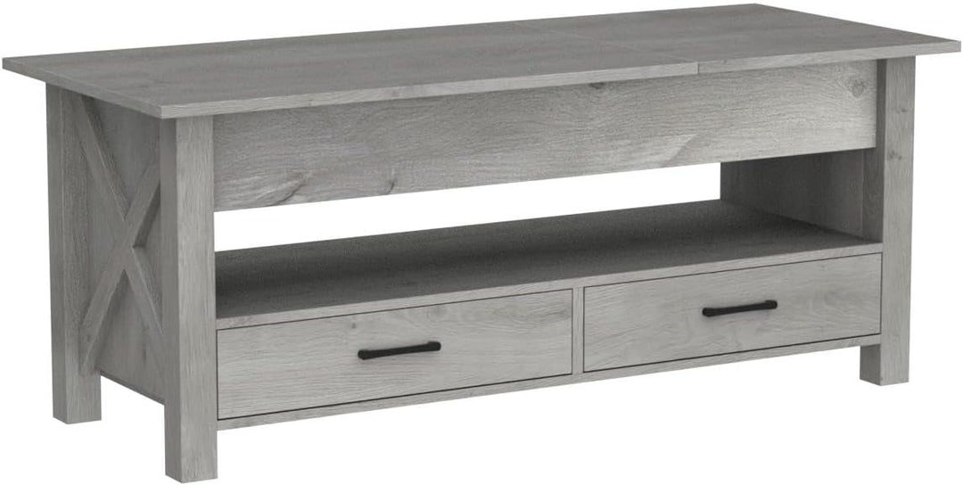 Lift Top Coffee Table with Storage Drawers, Retro Center Table, Gray