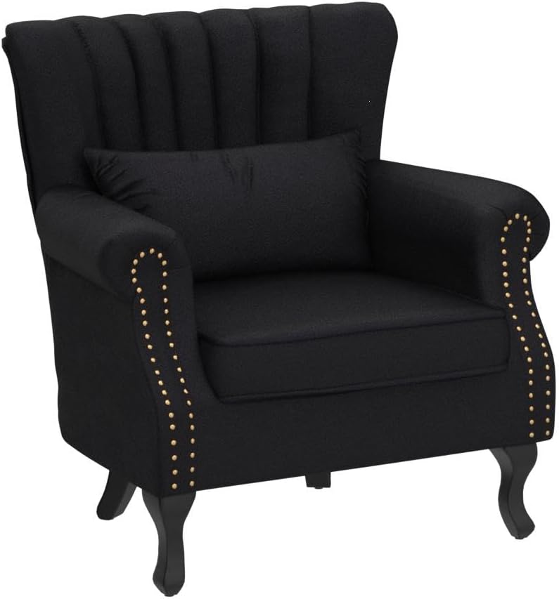 Black Velvet Wingback Chair with Pillow