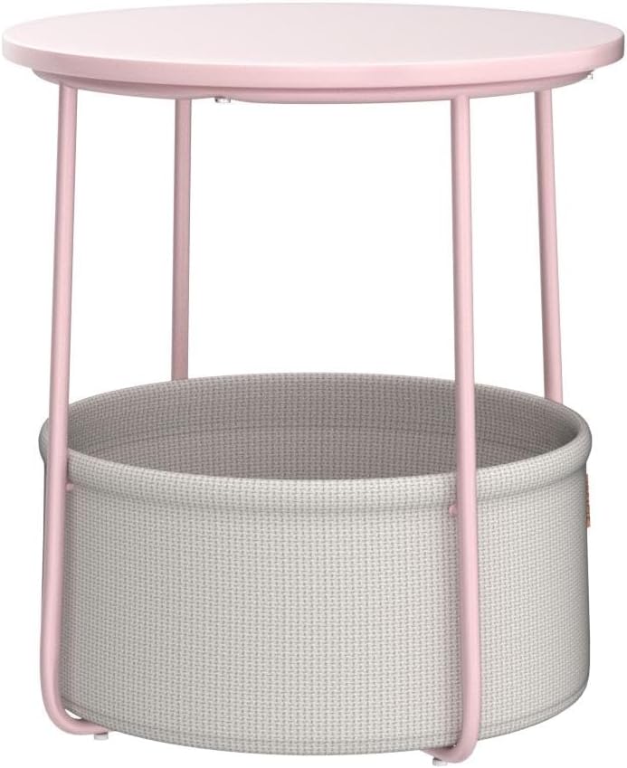 Small Round Side End Table, Fabric Basket LET223R61