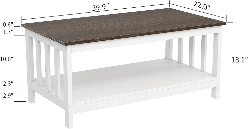 ChooChoo Farmhouse Coffee Table with Shelf, 40-Inch, White