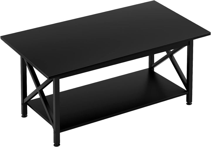 Elegant Coffee Table with Storage Shelf, Large Size, Black