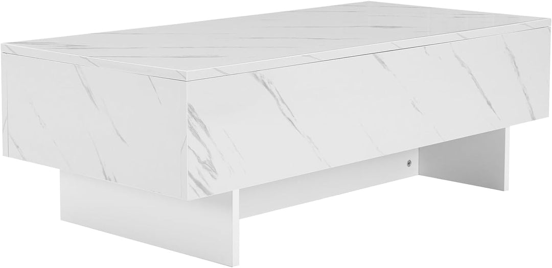 Marble White Cool Coffee Table, Rectangular Glossy Smart Contemporary Center Table, White