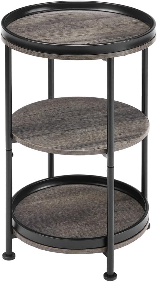 Side Table, 3 Shelves, Steel Frame, Grey