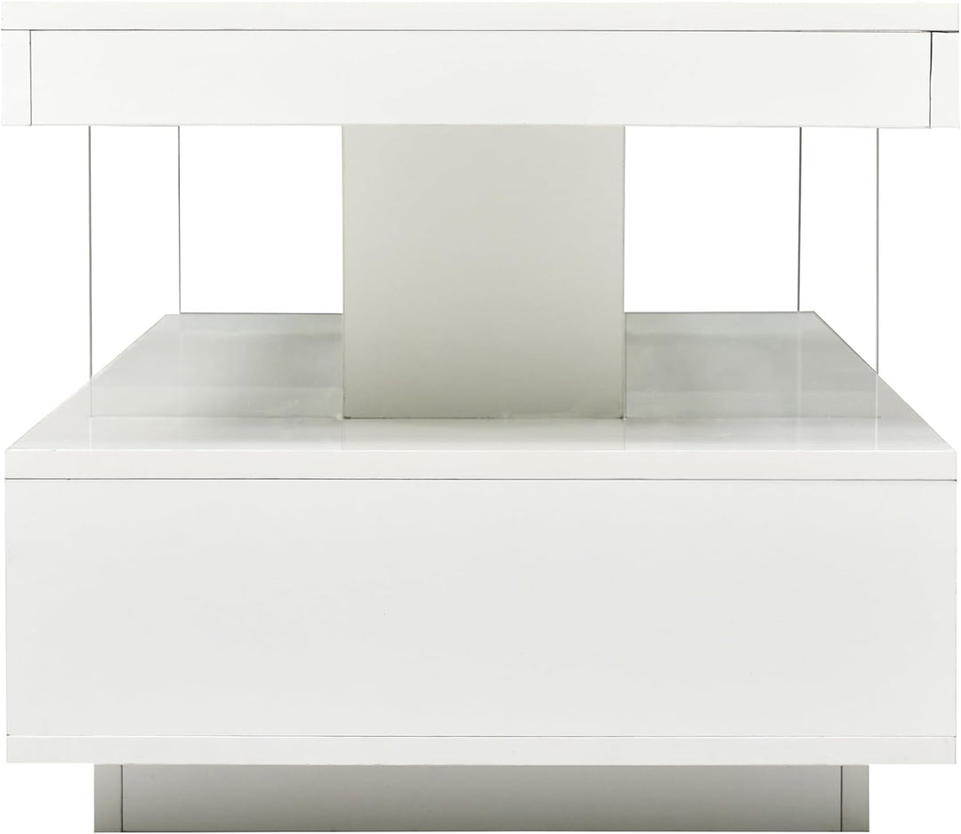 Polibi Modern LED Coffee Table with Storage, 2 Drawers, White