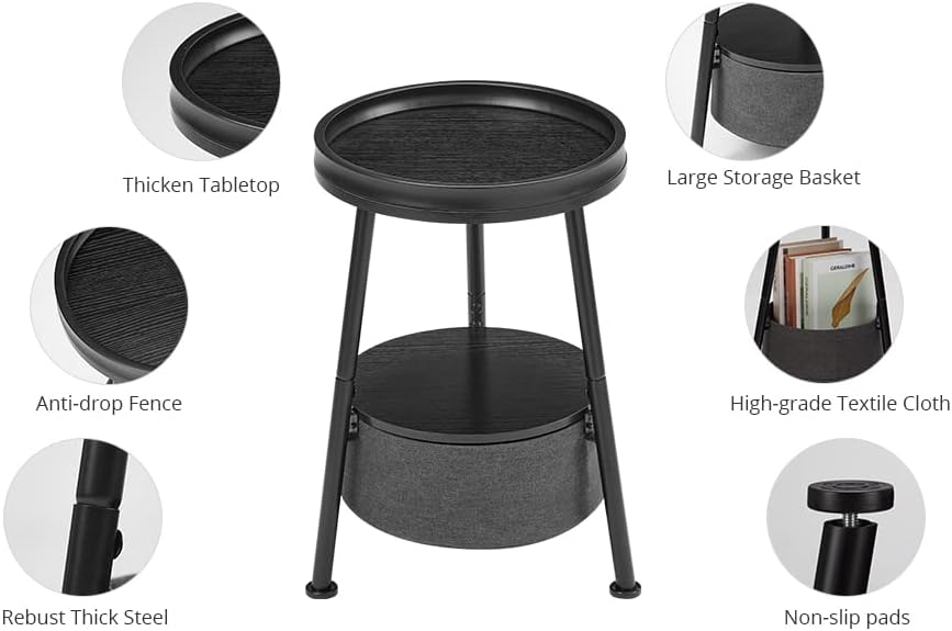 2 Tier Round Side Table w/ Storage Basket