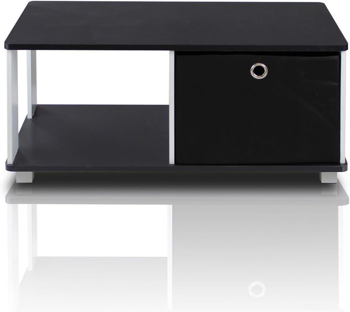 Furinno Coffee Table with Bin Drawer, Black, White