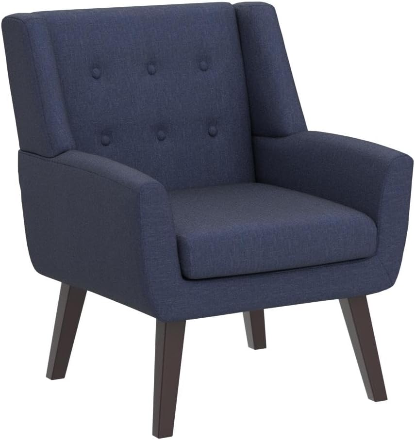 Accent Chair, Upholstered Button Tufted Armchair, Linen Fabric Sofa Chairs for Bedroom, Living Room, Mid Century Modern Comfy Reading Chair (Dark Blue)