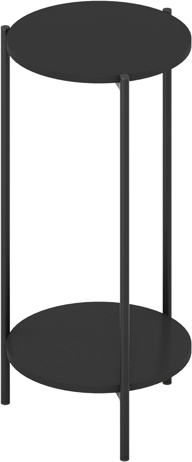 Furinno Besi 2-Tier Modern Round Side End Table, Americano