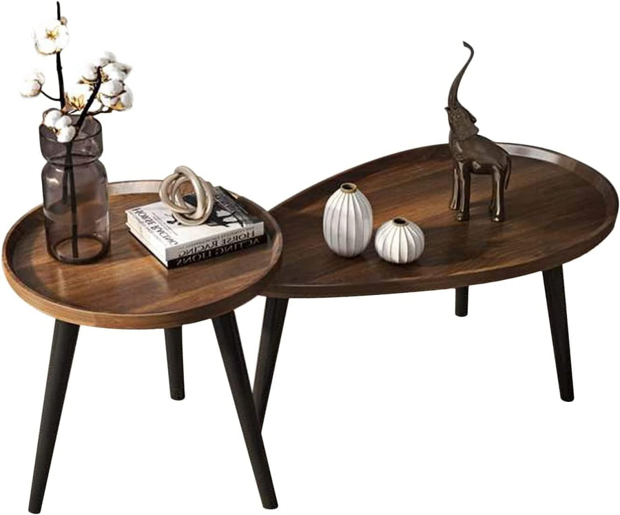 Nesting Coffee Table Set, Mid-Century Oval Tables - Brown