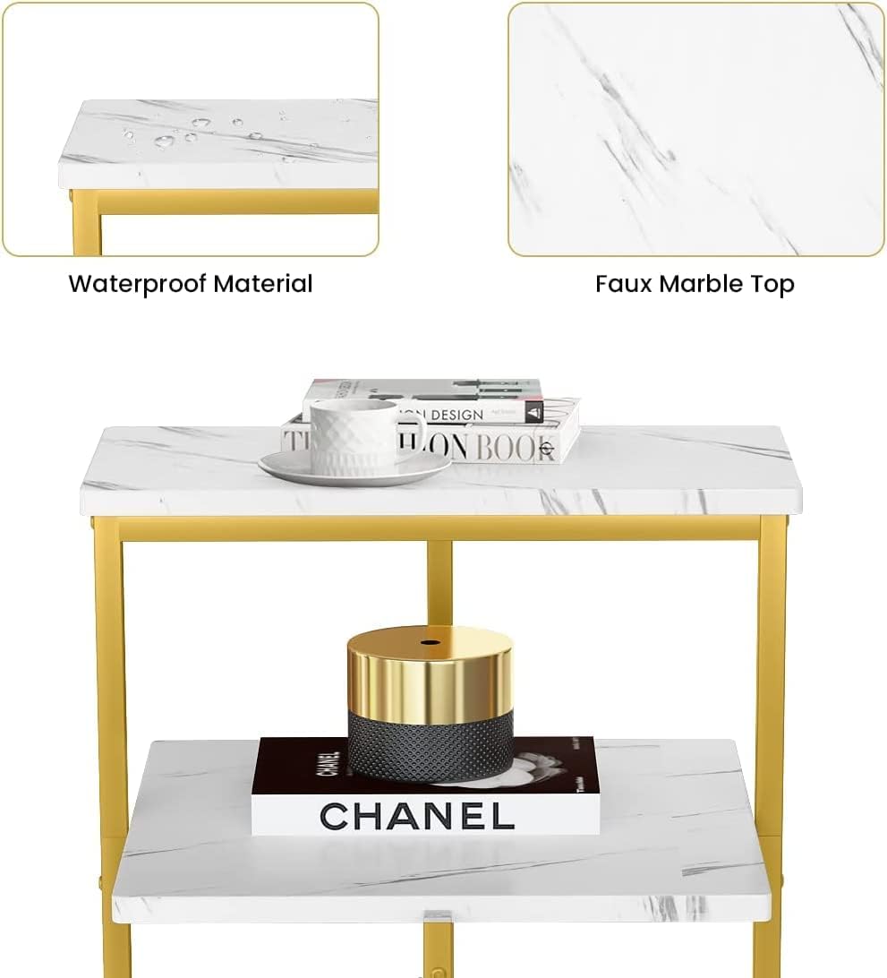 Gold End Table Set of 2,3-Tier Gold Side Table,Rectangle Bedside Tables/Nightstand