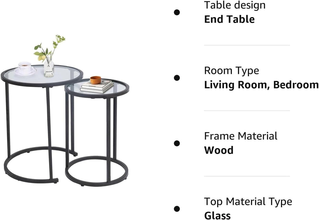 Round Side Tables Black End Tables Set Modern Nesting