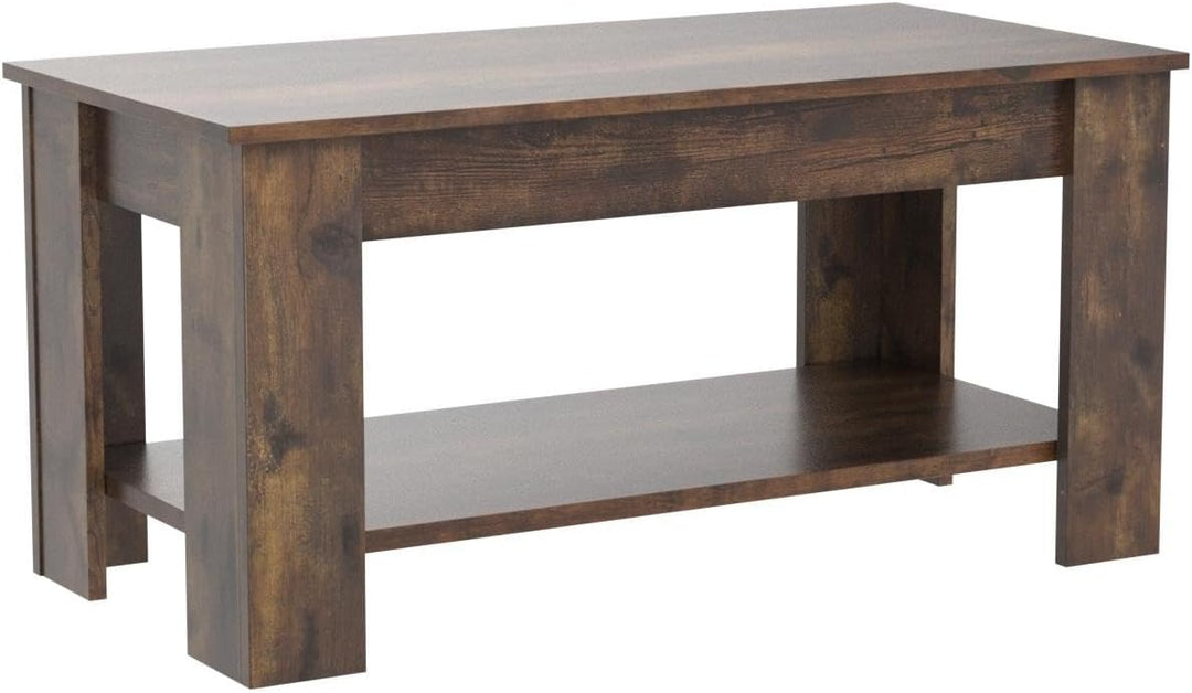 FDW Lift Top Coffee Table with Hidden Storage and Shelf, Brown