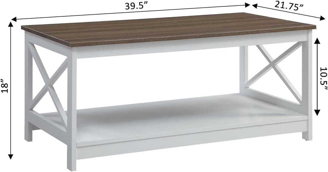 Convenience Concepts Oxford Coffee Table with Shelf, Driftwood/White