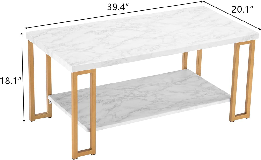 Faux Marble Coffee Table, Modern Gold Rectangular