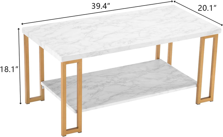 Faux Marble Coffee Table, Modern Gold Rectangular