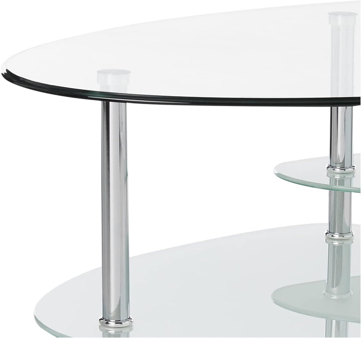 Modern Oval Glass Coffee Table with Storage Shelf