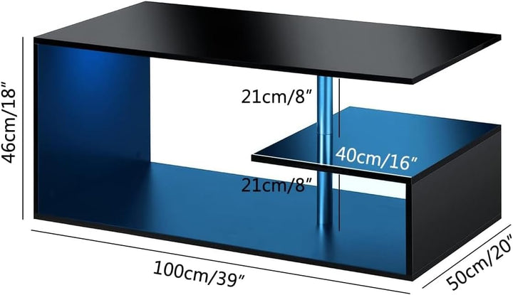 Elegant Modern Coffee Table with LED Lighting, 3-Tier Storage, Black