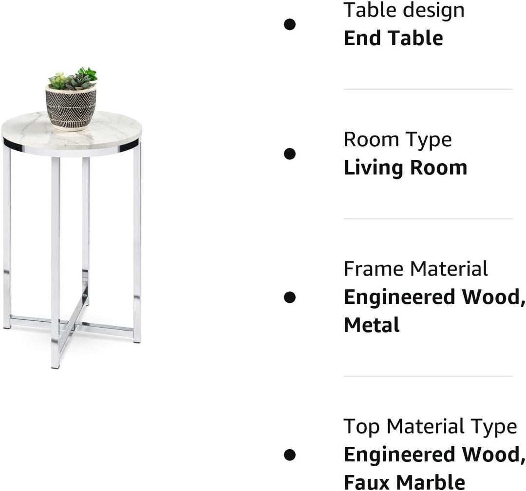 16in Faux Marble Accent Table - White/Chrome