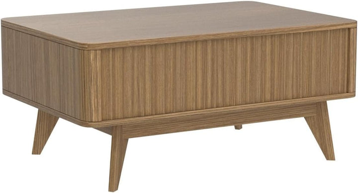 Mopio Mid-Century Modern Lift Top Coffee Table, Waveform Panel with Hidden Storage, Sleek Curved Profile, Natural Walnut