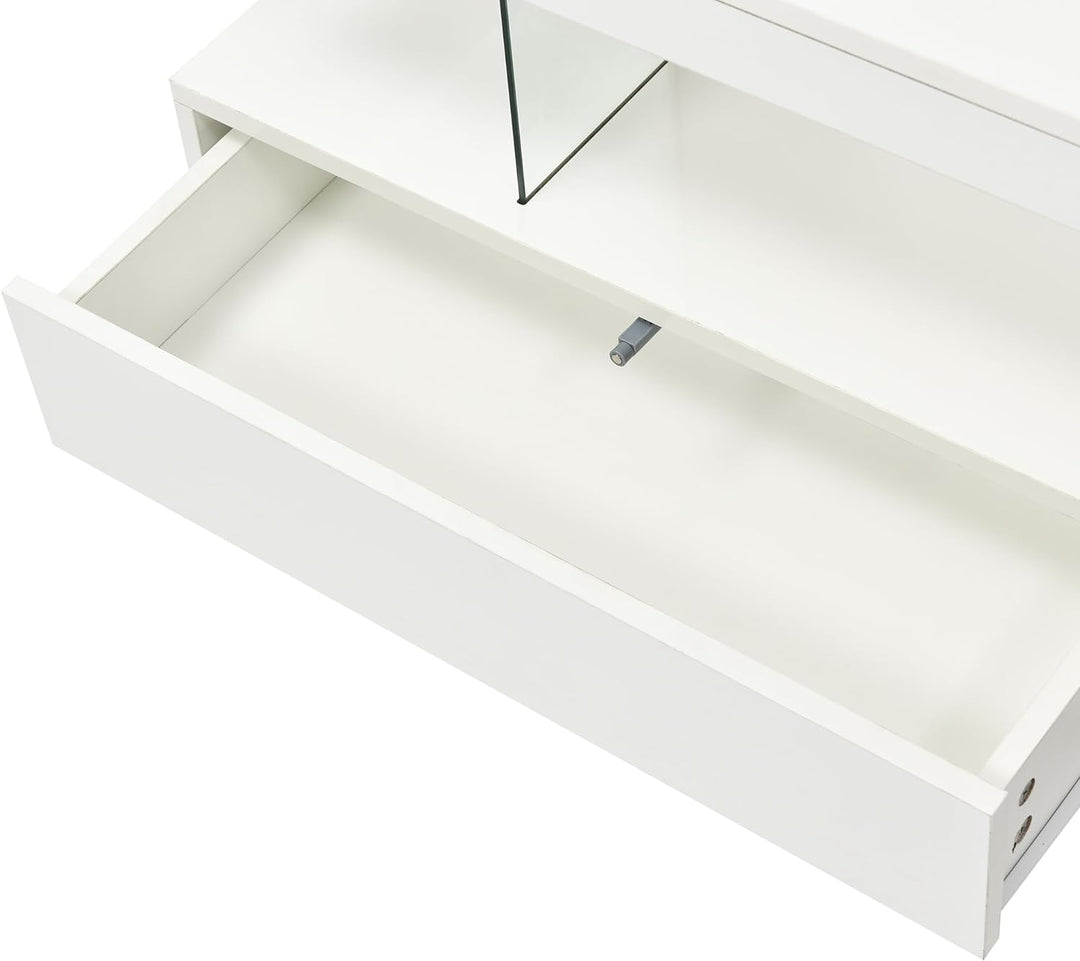 Polibi Modern LED Coffee Table with Storage, 2 Drawers, White