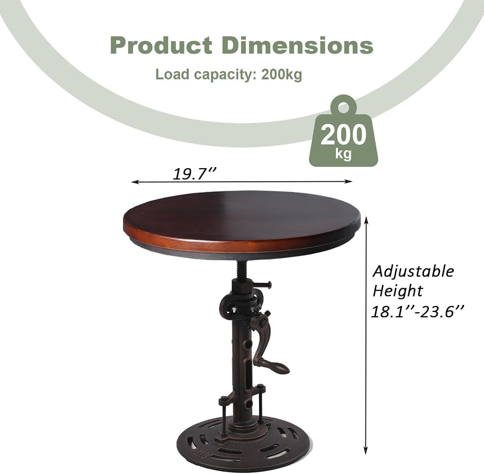 Round Industrial Style Side Table, Wooden & Metal, Copper