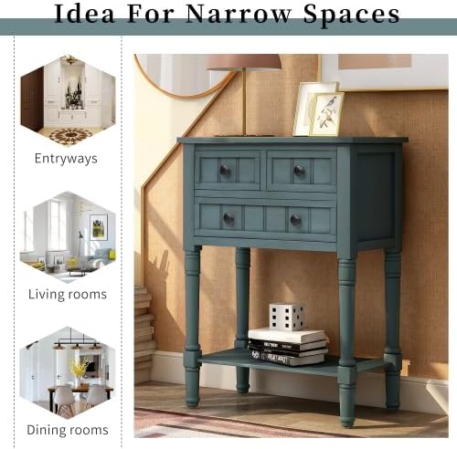 Narrow Console, Slim Sofa Table with 3 Storage Drawers