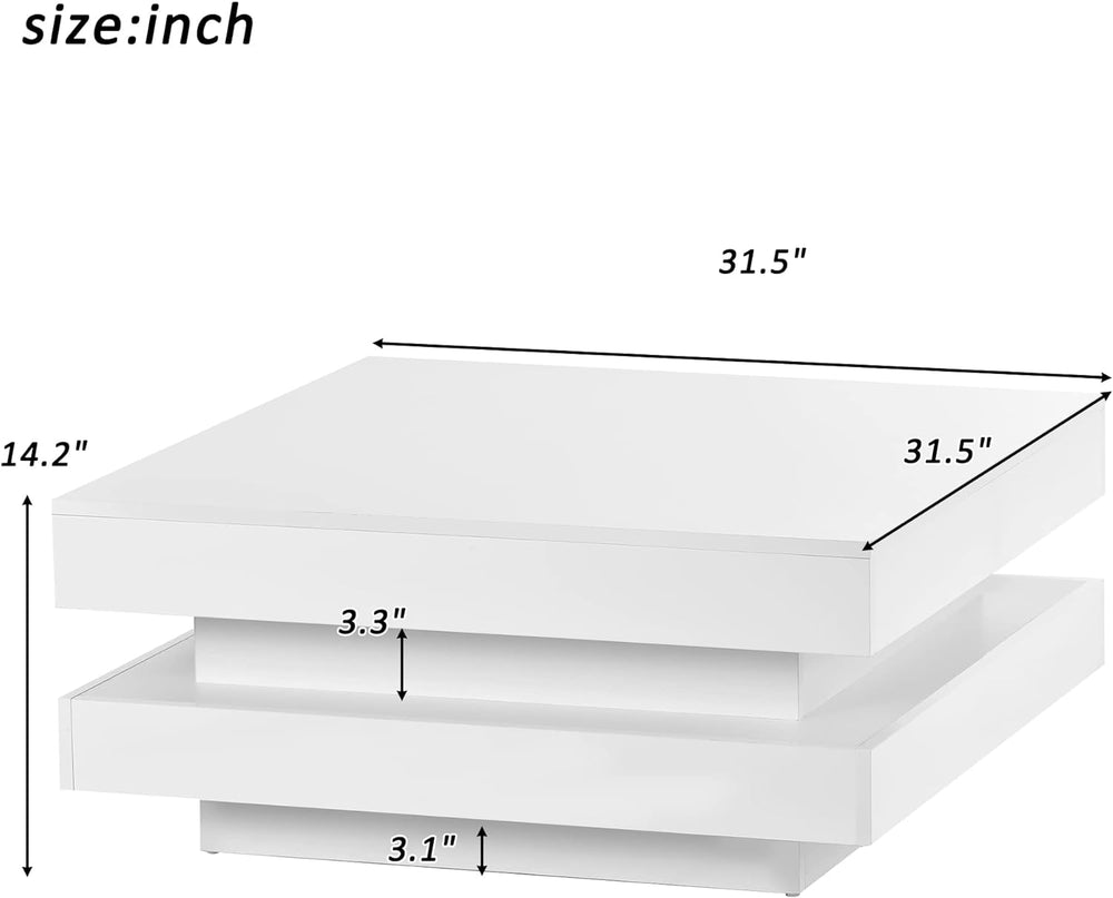 Minimalist Modern Square Coffee Table with 16-Color LED Lights, White