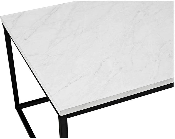 Modern Marble and Metal Frame Open Rectangle Coffee Accent Table, Marble