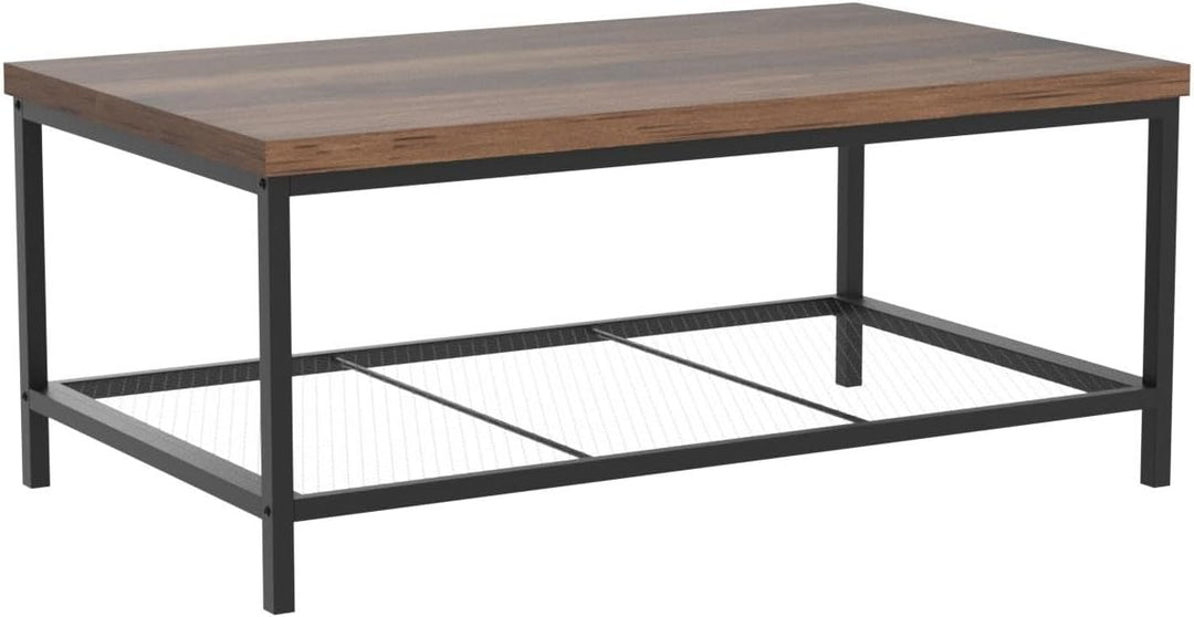 Modern 2-Tier Coffee Table, Rectangular Wood Grain Top, Brown