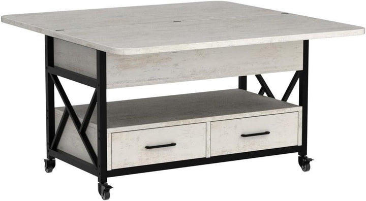 Lift Top Coffee Table with Storage, 4-in-1 Farmhouse, Rustic White