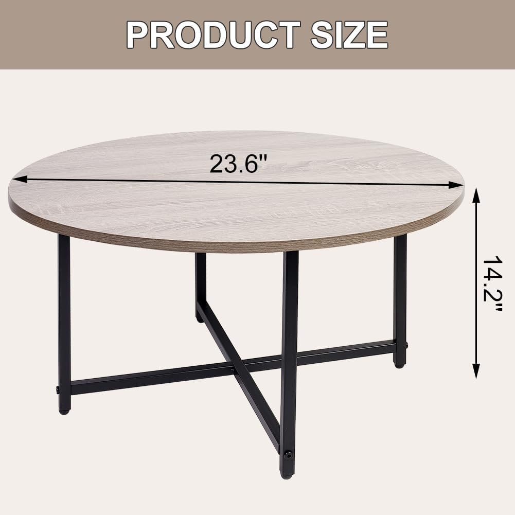 Round Coffee Table - Stylish Modern Small Coffee Table, Grey