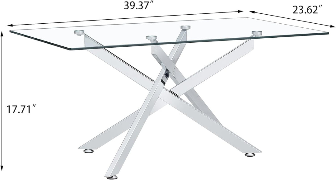 Elegant Modern Glass Coffee Table, Clear Tempered Glass, Silver