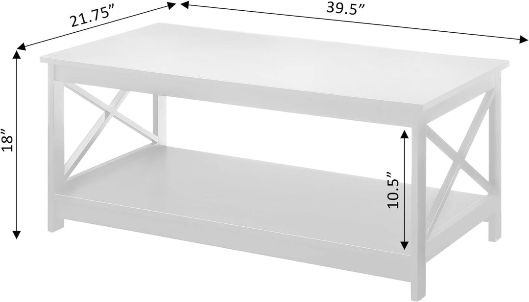 Convenience Concepts Oxford Coffee Table with Shelf, White