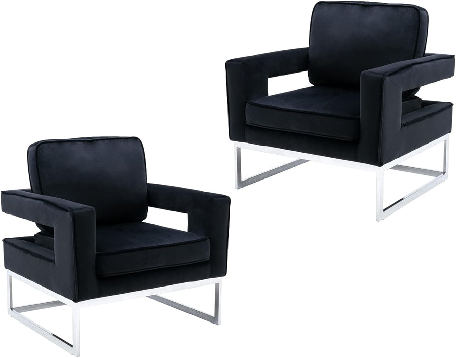 Velvet Accent Chairs Set of 2 Upholstered Black