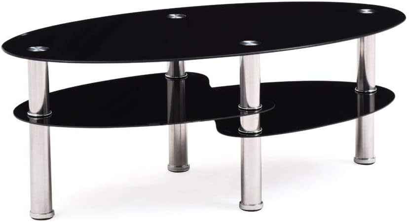 Elegant Three-Tier Oval Glass Coffee Table, Black