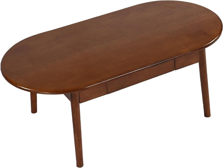 Solid Wood Coffee Table with Storage, Mid-Century Oval, Walnut