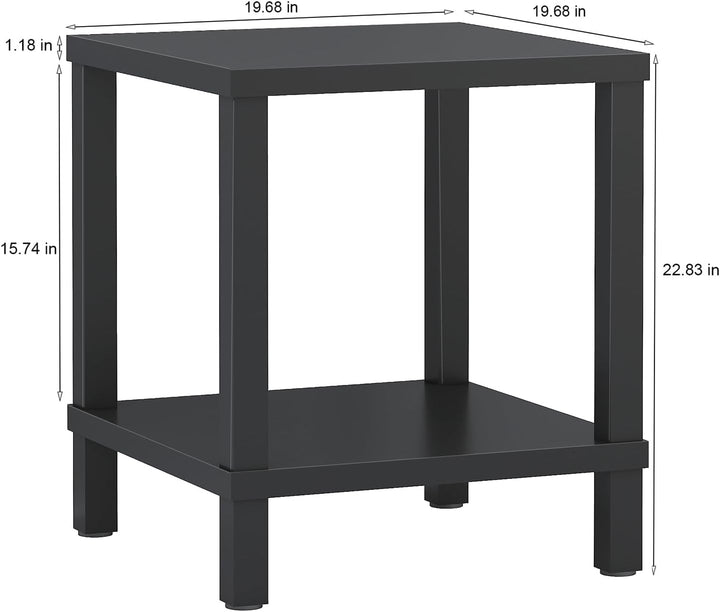 Black End Table, 20" Square, 2-Tier, Farmhouse