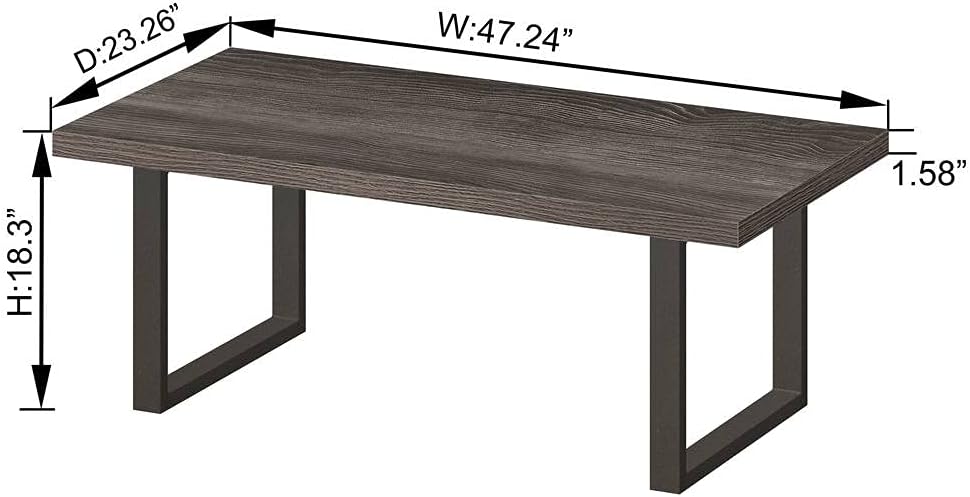 Rustic Coffee Table, Wood and Metal Simple Industrial Modern Center Table, Dark Gray Oak