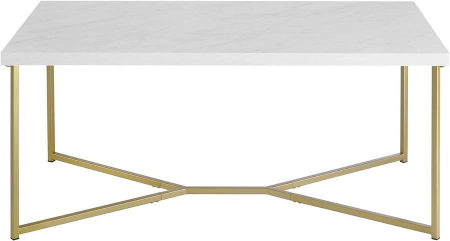 Mid-Century Modern Marble and Gold Coffee Table with Shelf