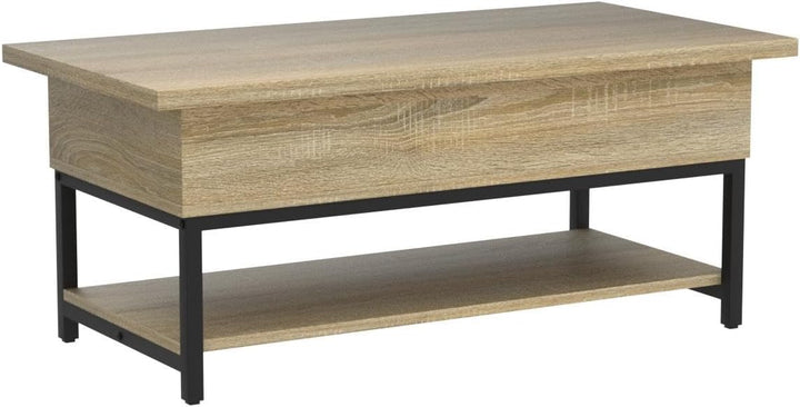 Lift Top Coffee Table with Storage, Open Shelf, Hidden Compartment, Natural Oak