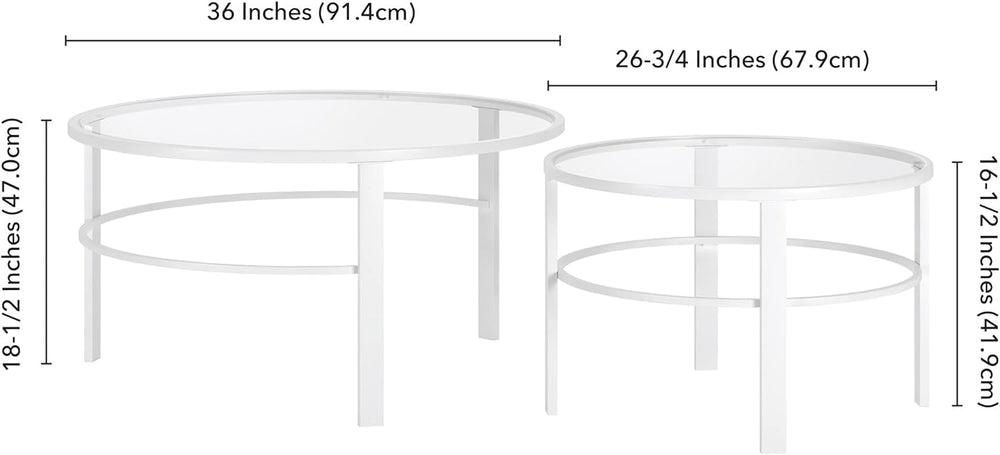 Henn&Hart Round Nested Coffee Table, Modern Living Room, White