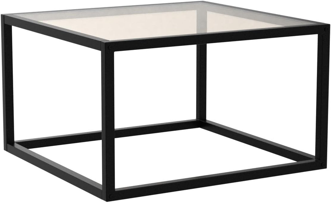 Glass Coffee Table, Modern Square Center Table, Tempered Glass Top, Brown